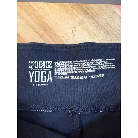 VS PINK Hibiscus Bling Yoga Leggings Wmns L Sequin Activewear Blk/Pink Y2K - Picture 6 of 6